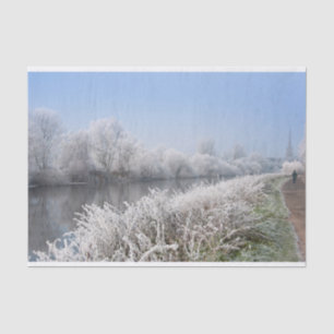 Winter snow scenic landscape, river walk England Tissue Paper
