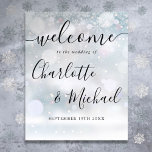 Winter Snow Signature Script Wedding Welcome Sign<br><div class="desc">Featuring signature style names,  this elegant winter snowflakes welcome sign can be personalised with your information in chic lettering. Designed by Thisisnotme©</div>