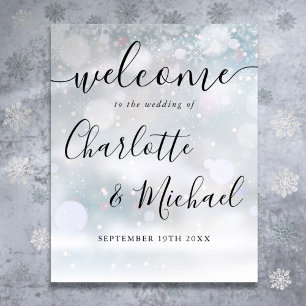 Winter Snow Signature Script Wedding Welcome Sign