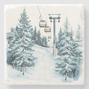 Winter Snow Ski Stone Coaster