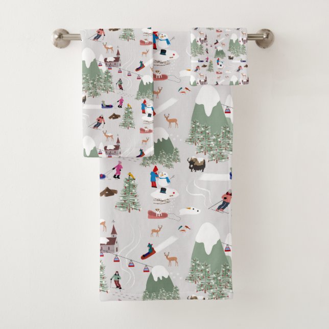 Winter Snow Skiing Mountain Ski Slopes Landscape Bath Towel Set (Insitu)