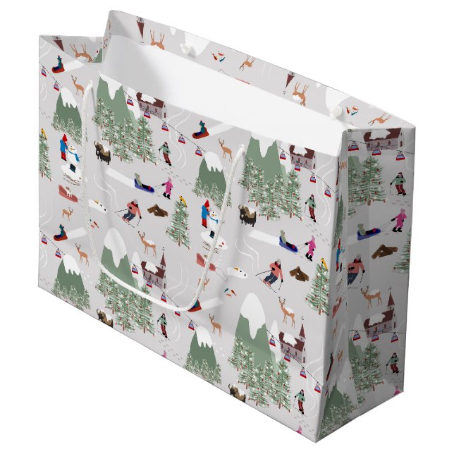 Winter Snow Skiing Mountain Ski Slopes Landscape Large Gift Bag (Front Angled)