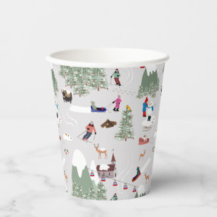 Winter Snow Skiing Mountain Ski Slopes Landscape Paper Cups