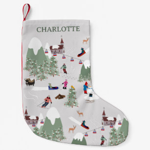 Winter Snow Skiing Mountain Ski Slopes Landscape Small Christmas Stocking