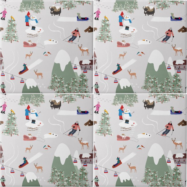 Winter Snow Skiing Mountain Ski Slopes Landscape Tile (Winter Snow Skiing Mountain Ski Slopes Landscape Ceramic Tile)