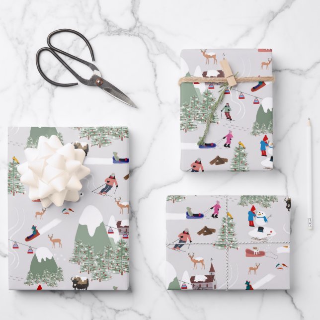 Winter Snow Skiing Mountain Ski Slopes Landscape Wrapping Paper Sheet (Front)