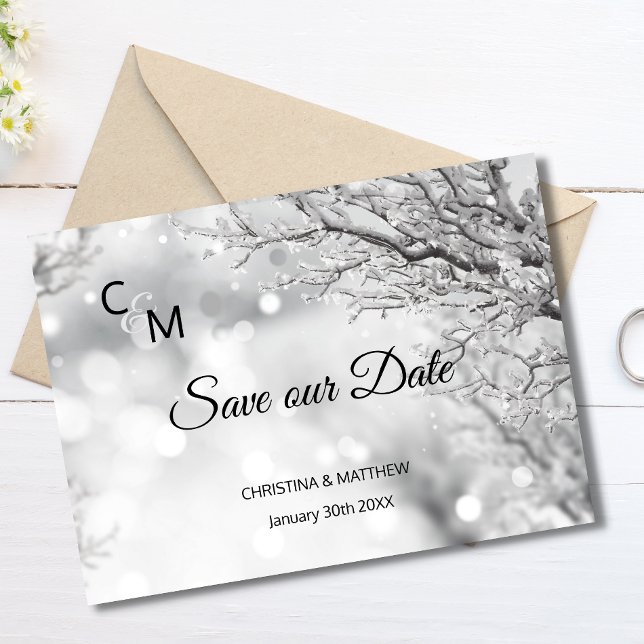 Winter Snow Snowflakes Wedding SAVE OUR DATE Announcement Postcard (Creator Uploaded)