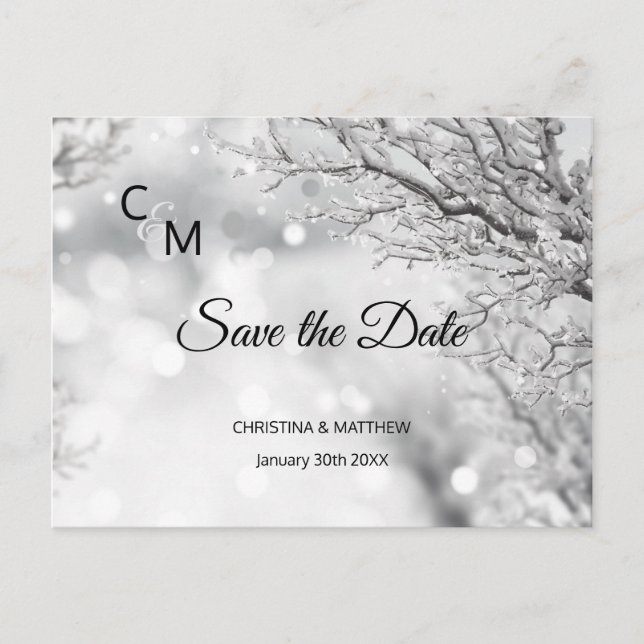 Winter Snow Snowflakes Wedding SAVE THE DATE Announcement Postcard (Front)