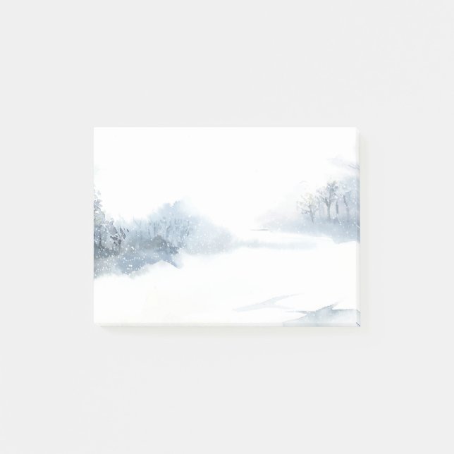 Winter Snow Snowing Trees landscape Watercolor Post-it Notes (Front)