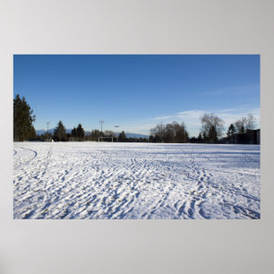 winter snow, soccer field, clear day poster