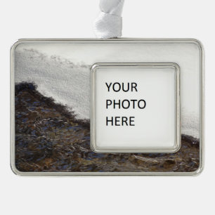 Winter Snow Stream Stripes Silver Plated Framed Ornament