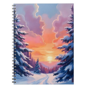 Winter Snow Sunset Watercolor Landscape Painting Notebook