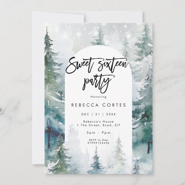 Winter Snow sweet sixteen 16th birthday Invitation (Front)