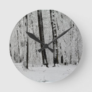 Winter Snow Trees - - Round Clock