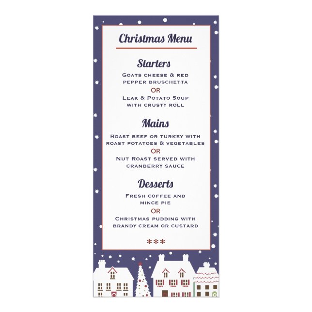 Winter Snow Village Christmas Menu (Front)