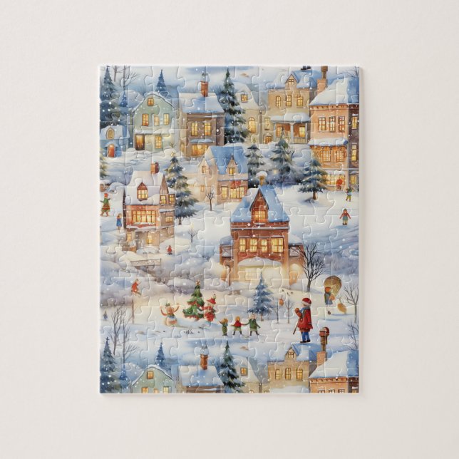 Winter Snow Village Scene Jigsaw Puzzle (Vertical)