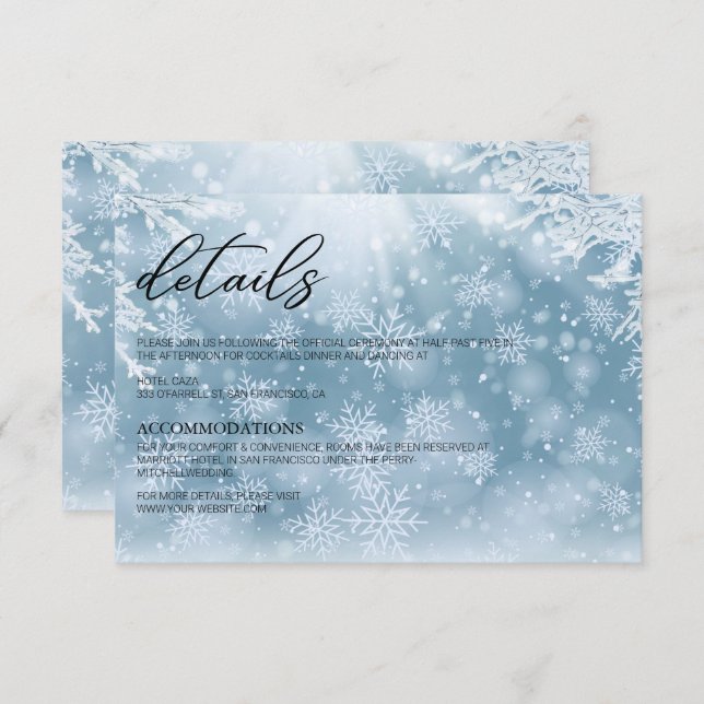 Winter Snow Wedding Details Card (Front/Back)