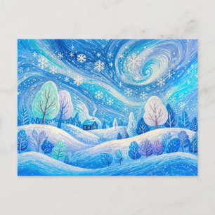 Winter Snow Whirl in Cosy Hill Landscape Postcard
