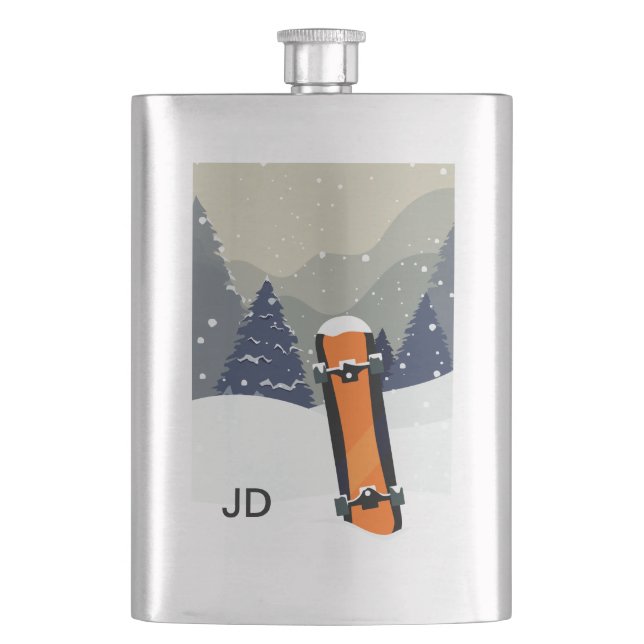 Winter Snowboard custom monogram flask (Front)