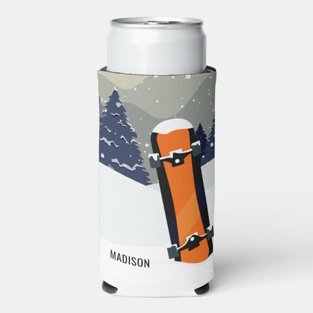 Winter Snowboard custom name Seltzer Can Cooler (Seltzer Front)