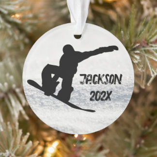 Winter Snowboarding Custom Name and Date Ornament