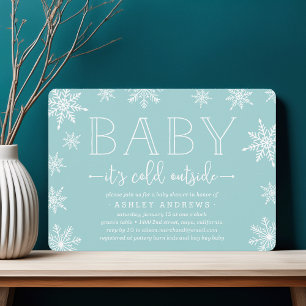 Winter Snowfall Baby Shower Invitation Aqua