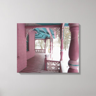 Winter Snowfall on Pink Porch - Martha's Vineyard Canvas Print