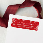 Winter Snowfall Return Address Label | Red<br><div class="desc">Simple and elegant with a festive snowflake overlay at the edges,  our wintry return address labels feature modern typography in crisp white on a holiday red background. Perfect for all your winter holiday cards and correspondence. Designed to coordinate with our Merrily Ever After collection.</div>