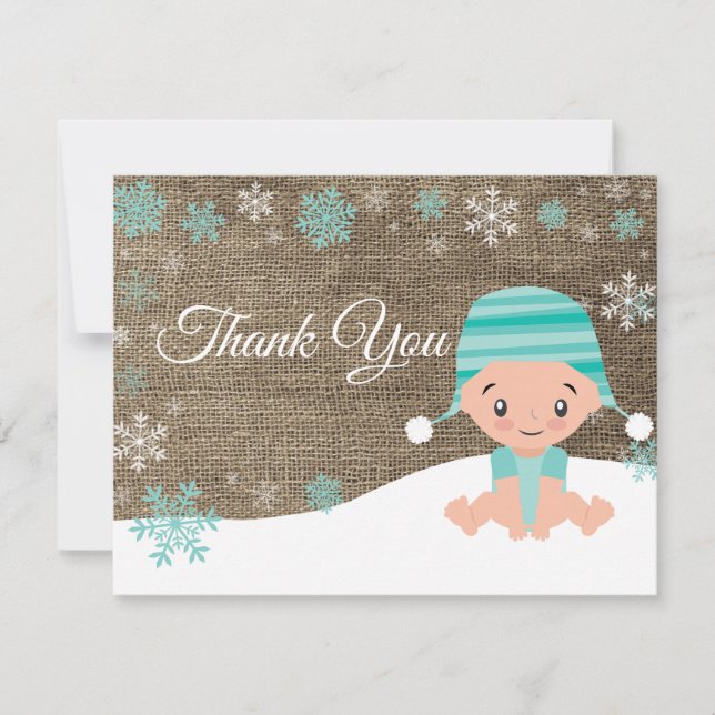 Winter Snowflake Aqua Thank You Card (Front)