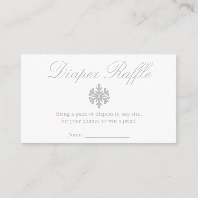 Winter Snowflake Baby Shower Diaper Raffle Card (Front)