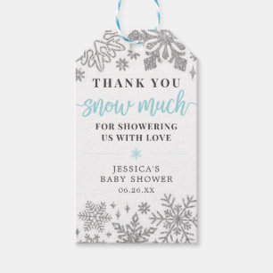 Winter Snowflake Baby Shower Favour Tag Blue