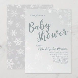 Winter Snowflake Baby Shower Gender Neutral Grey Invitation