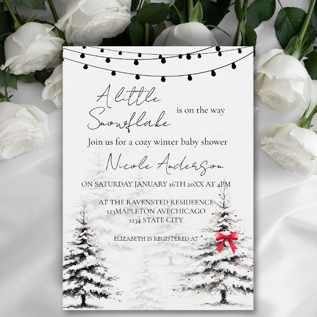 Winter Snowflake Baby Shower Invitation  (Winter Snowflake Baby Shower Invitation #pinetreeinvitation #babyshowerholiday #babyshowerchristmas)