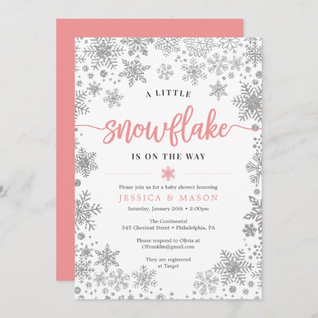 Winter Snowflake Baby Shower Invites Card (Front/Back)
