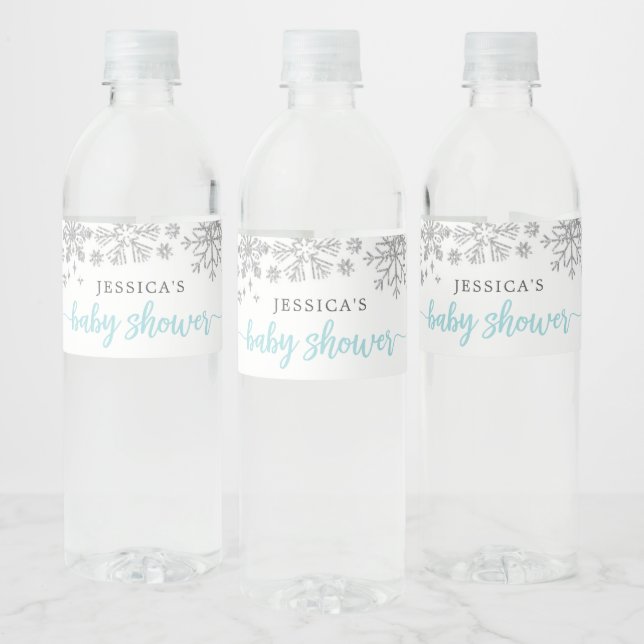 Winter Snowflake Baby Shower Water Bottle Label (Bottles)