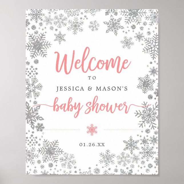 Winter Snowflake Baby Shower Welcome Sign (Front)