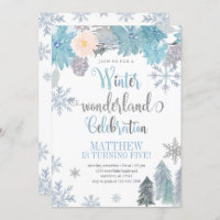 Winter Snowflake Birthday Invitation Blue Boy