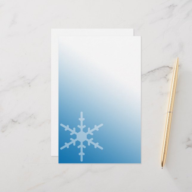 Winter Snowflake Blue Gradient Stationery (Front/Back In Situ)
