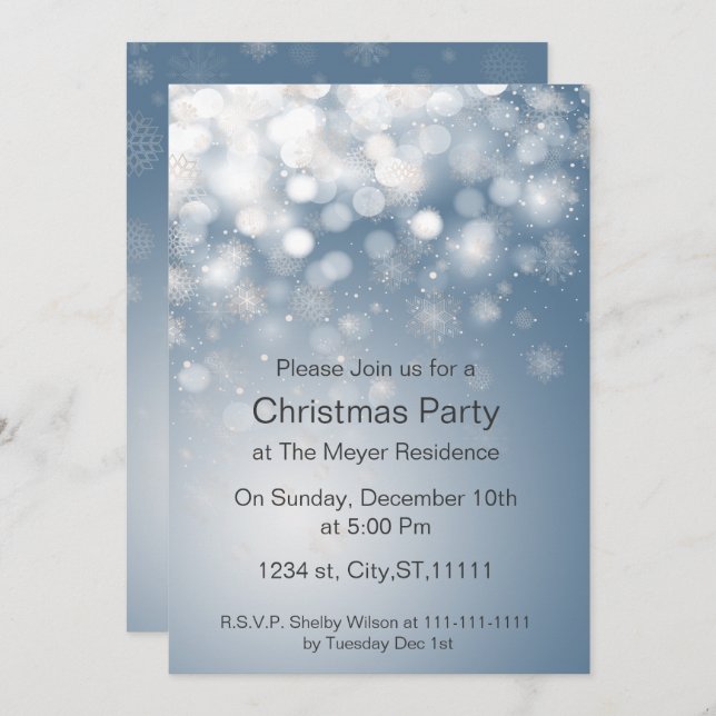 winter snowflake blue Holiday party Invitation (Front/Back)
