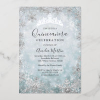 Winter Snowflake Blue Silver Quinceanera