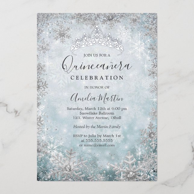 Winter Snowflake Blue Silver Quinceanera (Front)