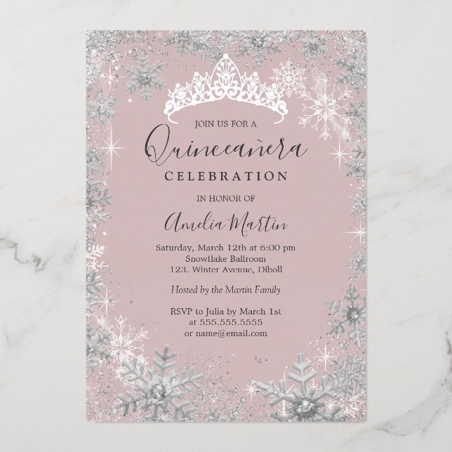 Winter Snowflake Blush Silver Quinceanera (Front)