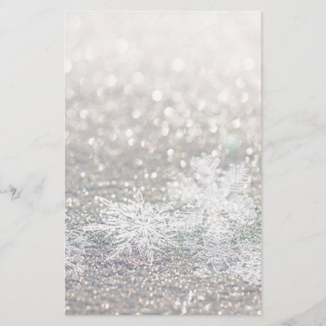 Winter Snowflake Bokeh Bling Stationery (Front)