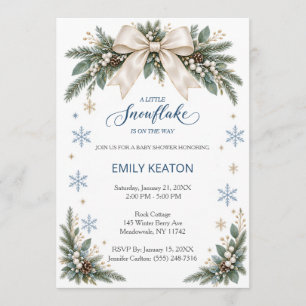 Winter Snowflake Bow Baby Shower Invitation