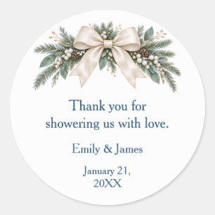 Winter Snowflake Bow Baby Shower Thank You Classic Round Sticker