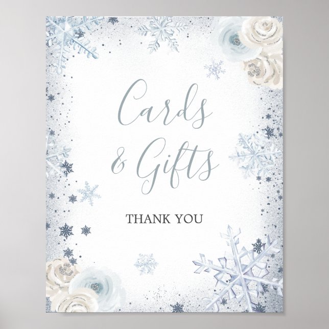 Winter Snowflake Bridal Shower Cards and Gifts Poster (Front)