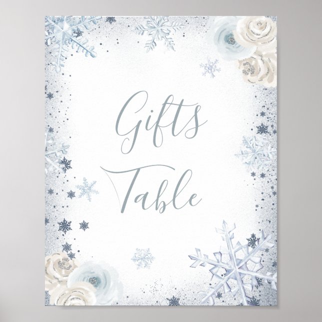 Winter Snowflake Bridal Shower Gifts Table Poster (Front)