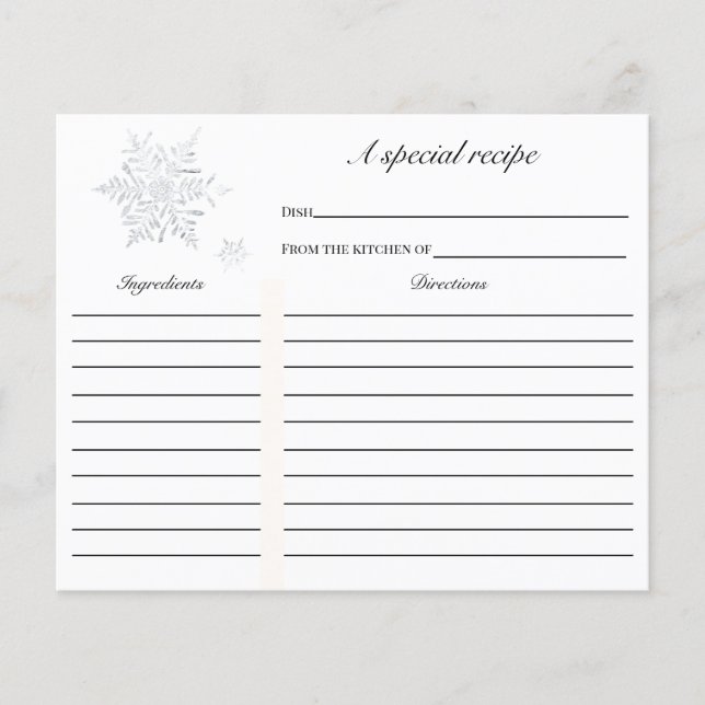 Winter Snowflake Bridal Shower Recipe card (Front)