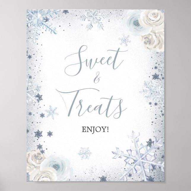 Winter Snowflake Bridal Shower Sweet Treats Poster (Front)