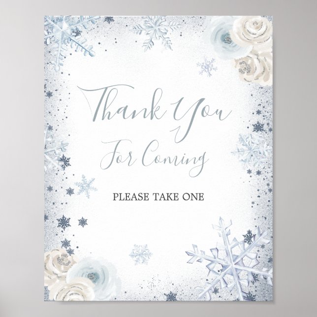 Winter Snowflake Bridal Shower Thank You Poster (Front)